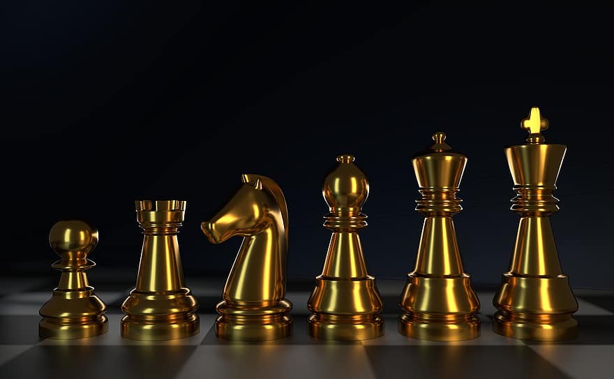 ajedrez, juego, estrategia, empeñar, negro, 3d