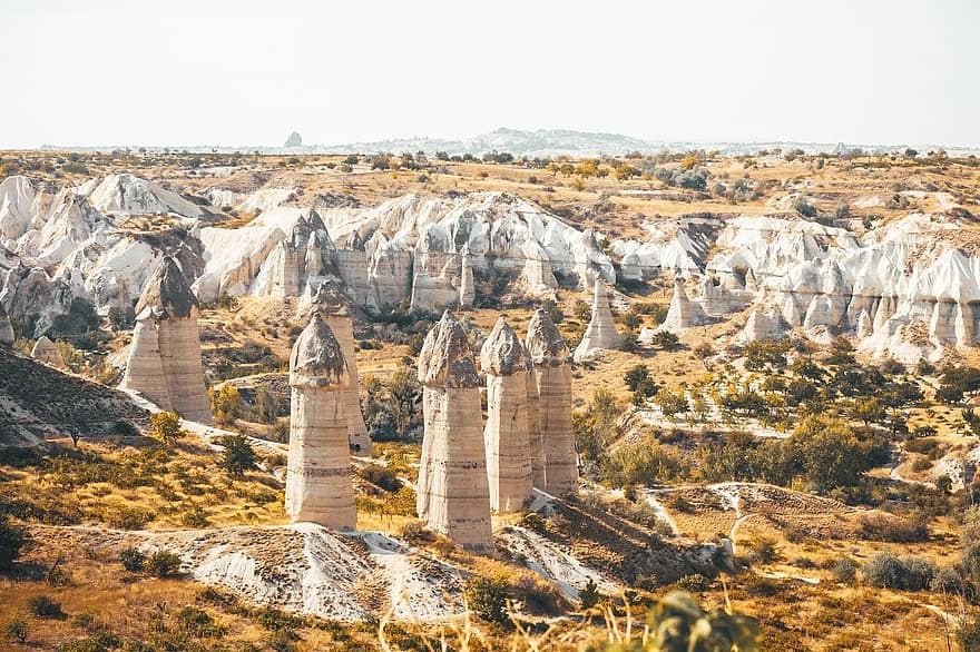 fairy chimneys, cappadocia, view, nature, outdoors, landscape, famous place, travel, sandstone, cultures, christianity