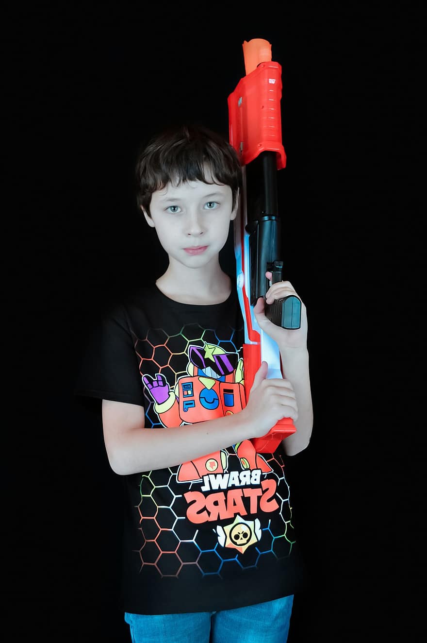 pojke, unge, Leksakspistol, nerf, leksak, pistol, barndom, barn, ung, vapen, underhållning
