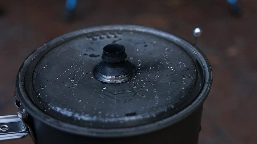 Camping, Cooking, Pot, Wet, Water Droplets, close-up, steel, metal, liquid, single object, equipment