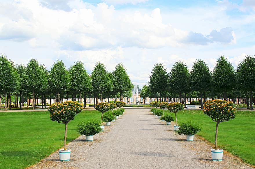 parc, grădină, cale, alee, palatul grădinii, palatul parcului, peisaj, decor, copaci, Schwetzingen