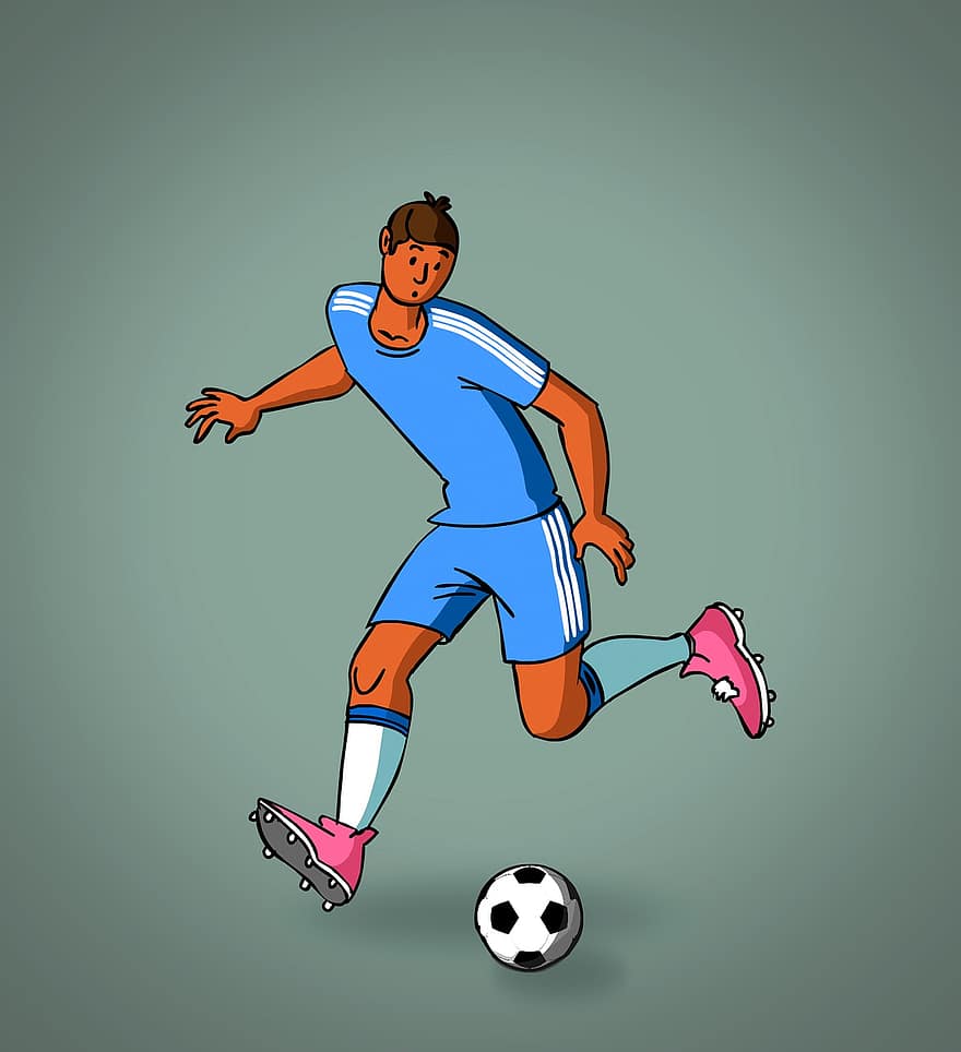 piłka nożna, piłkarz, gracz, kicker, kopnięcie, piłka, sport, mężczyzna, atletyczny, sztuka, rysunek