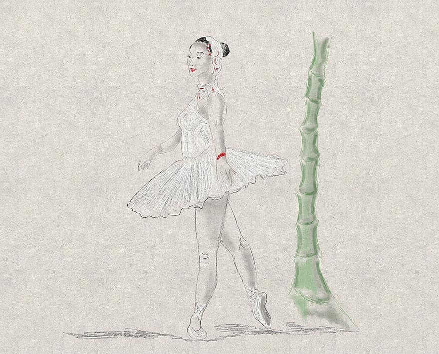 tanec, balet, nabídka, digitální kreslení, elegantní, žena, hnutí, póza