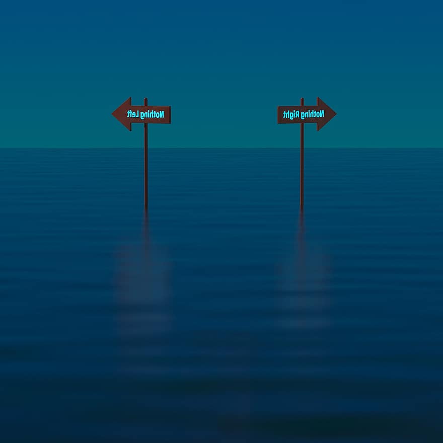 海洋、道路標識、海面、左、右、ジレンマ、問題、選択、オプション、漂流、海