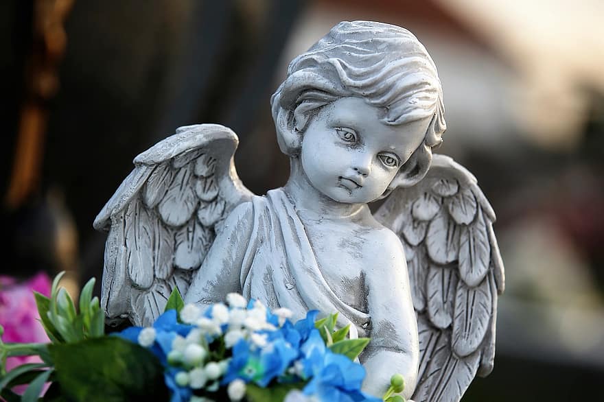 anjo, figura, estátua, escultura, Anjo triste, asas, decoração, sepultura