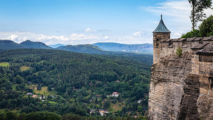 Königstein, linna, linnoitus, arkkitehtuuri, keskiaika, seinä, rakennus, Saksa, kivi, torni, taivas
