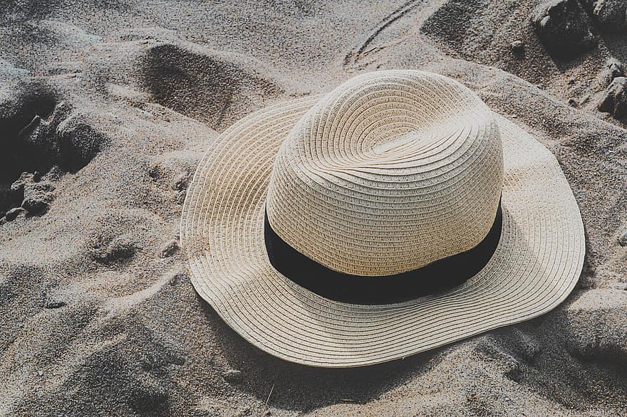 strand, hoed, vakantie, zee, zand, kom tot rust, oceaan, mode, zomer