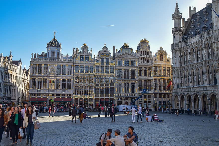 grote plaats, Brussel, plein, België, gilde huizen, gebouwen, historisch, architectuur, mijlpaal, facade, buitenshuis