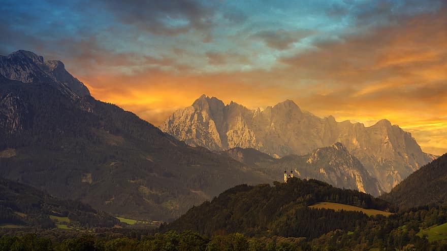 Alpine, Mountains, Sunset, Alps, Dolomites, Mountain Range, Mountainous, Mountain Landscape, Valleys, Mountain Valleys, Landscape