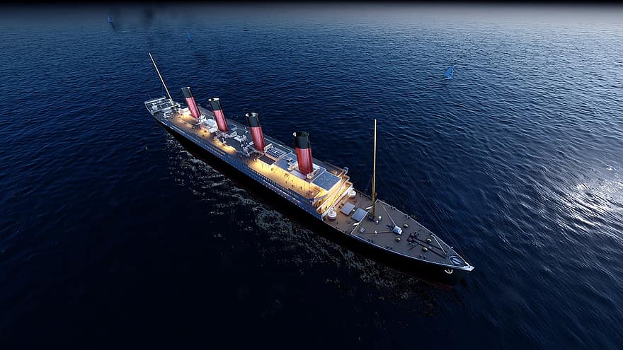 titanic, hav, skib, ocean, landskab, krydstogt, sejlads, 3d render, transportmidler, Forsendelse, nautiske fartøj