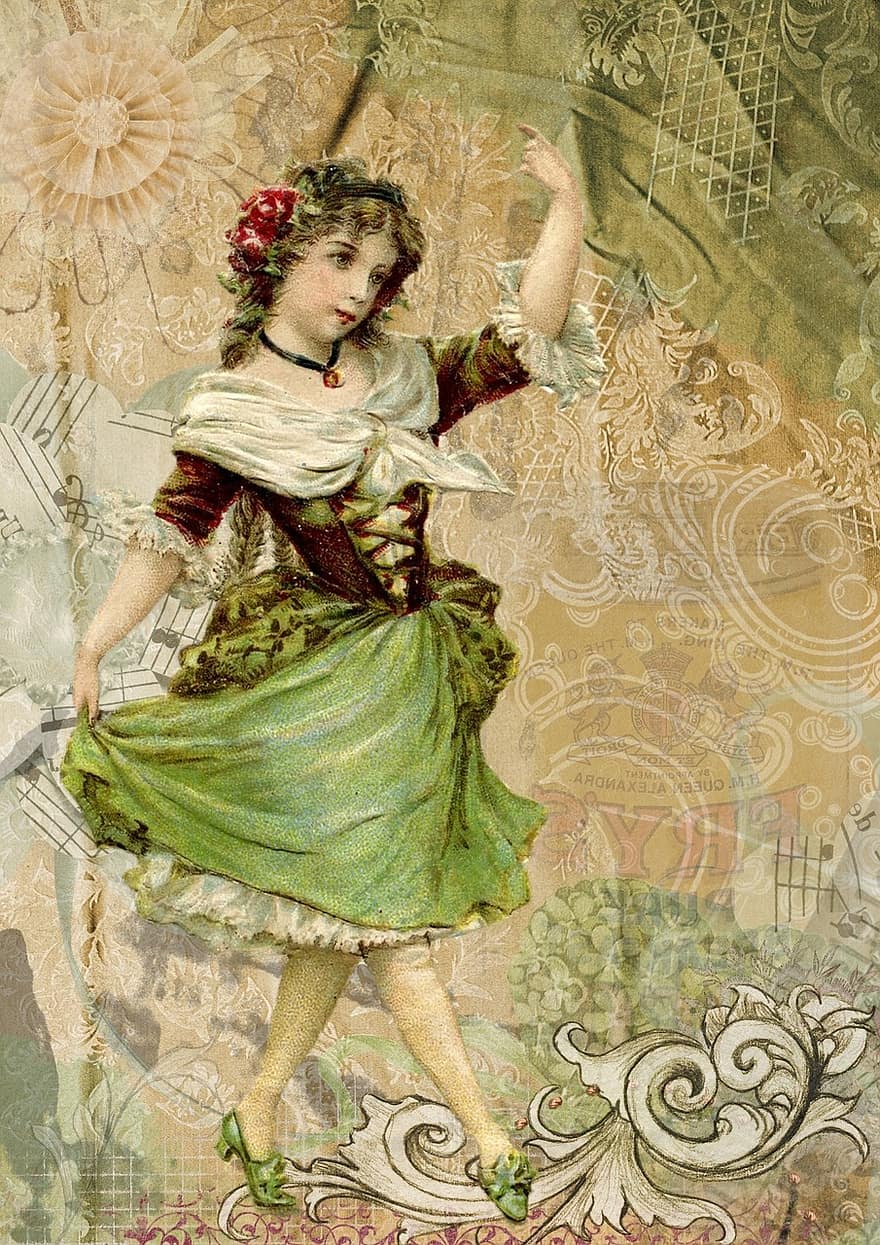 hada, fondo, Art º, collage, arte digital, victoriano, niña, pequeño, joven, decoupage, tarjeta de felicitación