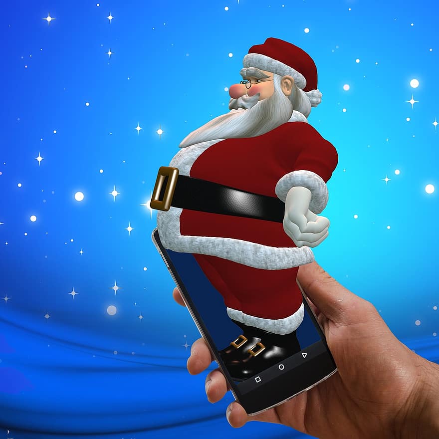 Santa, Weihnachten, Smartphone, Mobiltelefon, Claus, Winter, Feier, Weihnachtsmann, Star, Dezember, Jahreszeit