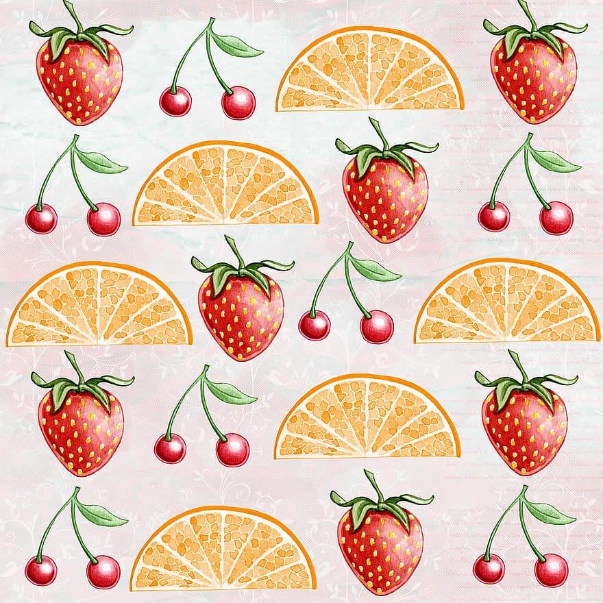 fundo, fruta, colorida, laranja, cítrico, morango, baga, moderno, vermelho, verde, desenhar