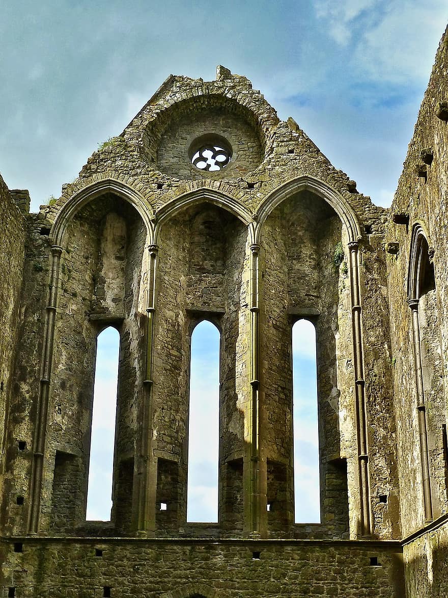 教会、窓、滅びる、アーチ、中世の、歴史的な、老朽化した