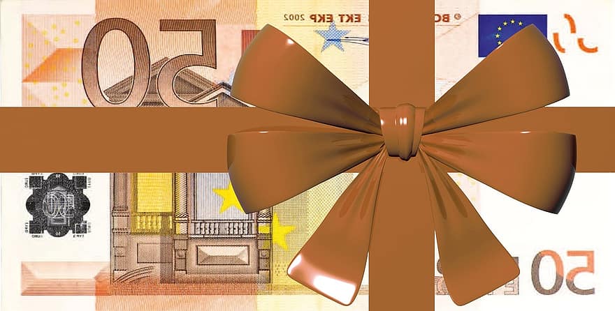 eurų, pinigų, banknotas, paketas, dovanos, kilpa