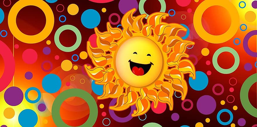太陽、笑い、輝く、幸福、ハッピー、満足、ひまわり、楽しい、ポジティブ、喜び、グリーティングカード