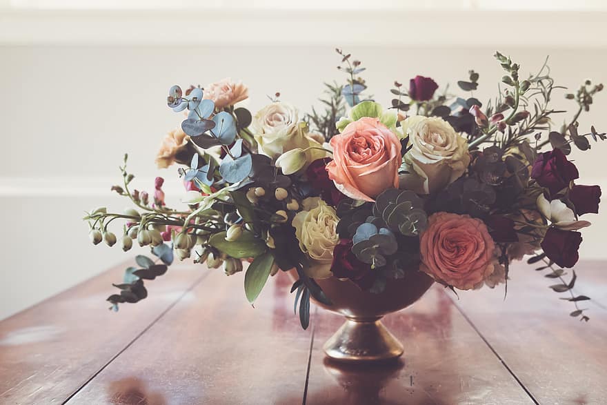 blomst, arrangement, bord, buket, hjem, indre, spisning, værelse, blomster, dekoration, vase