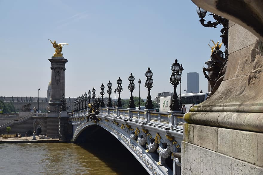 Parīze, tilts, upe, pont alexandre iii, arhitektūra, ūdens, pilsētas, tūrismu, vads