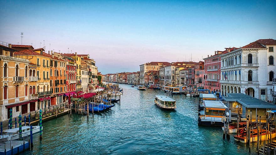 Венеция, канал, лодки, сгради, град, вода, воден път, къщи, исторически, гондоли, туризъм