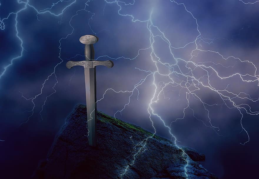 excalibur, miecz, Lampa błyskowa, kamień, szałwia, artus, Fantazja