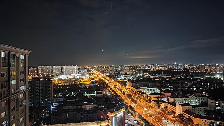 noc, město, Peking, noční výhled, světla města, noční světla