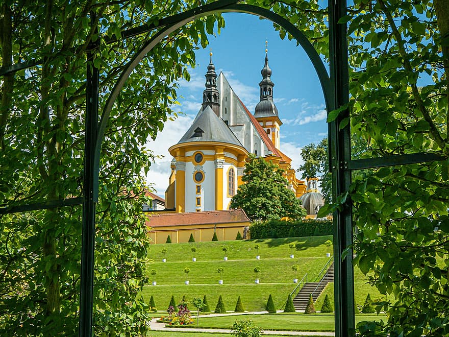 mosteiro, Abadia de Neuzelle, jardim, arquitetura