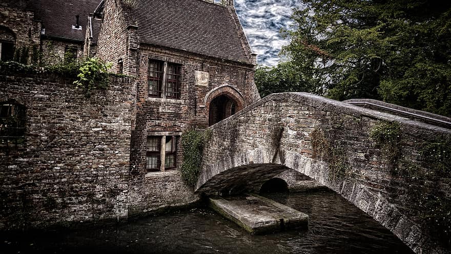 мост, зидария, древен, архитектура, исторически, разглеждане на забележителности, романтичен, Брюж, Белгия, стар, история