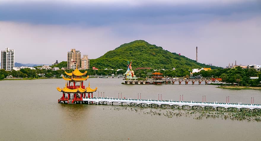 كاوشيونغ ، معبد ، بحيرة ، تايوان ، شاطئ البحيرة