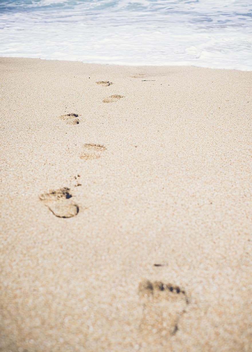 пісок, Пляжний, сліди ніг, море, океану, тихоокеанський, босоніж, відпочинок