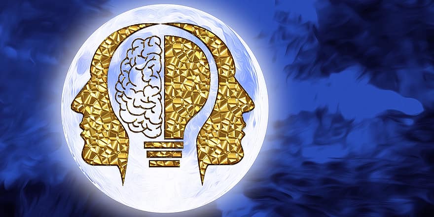 člověk, mozek, mysl, zlatý, Lidská bytost, psychologie, Věda, duševní, silueta, neurologie, myšlenka