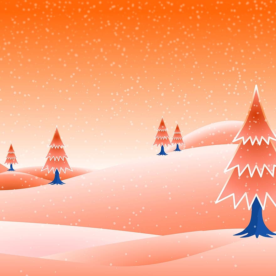 jul, vinter, årstid, bakgrunn, trær, snø, tre, illustrasjon, skog, vektor, landskap