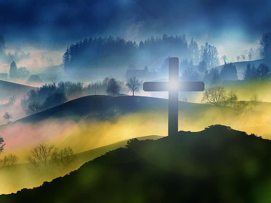 пагорб, туман, кладовище, війни, гори, смерть, віра, боже, хмари, воскресіння, християнство