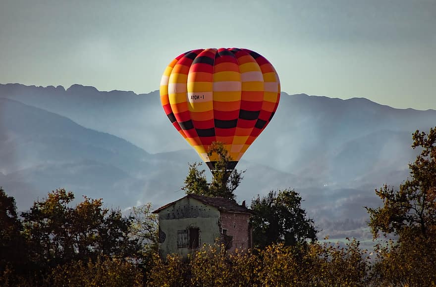 globus d'aire calent, passeig, muntanyes, arbres, cel, aire, globus, volar, cappadocia, Viatge amb globus aerostàtic, naturalesa