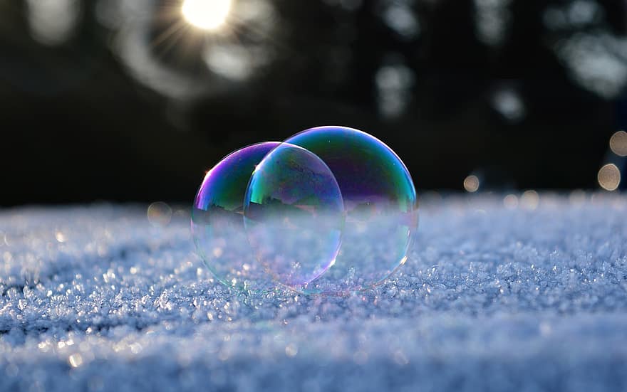 мыльные пузыри, мороз, иней, зима, холодно, замороженный, мороженое, ледяные кристаллы, пузырь, многоцветный