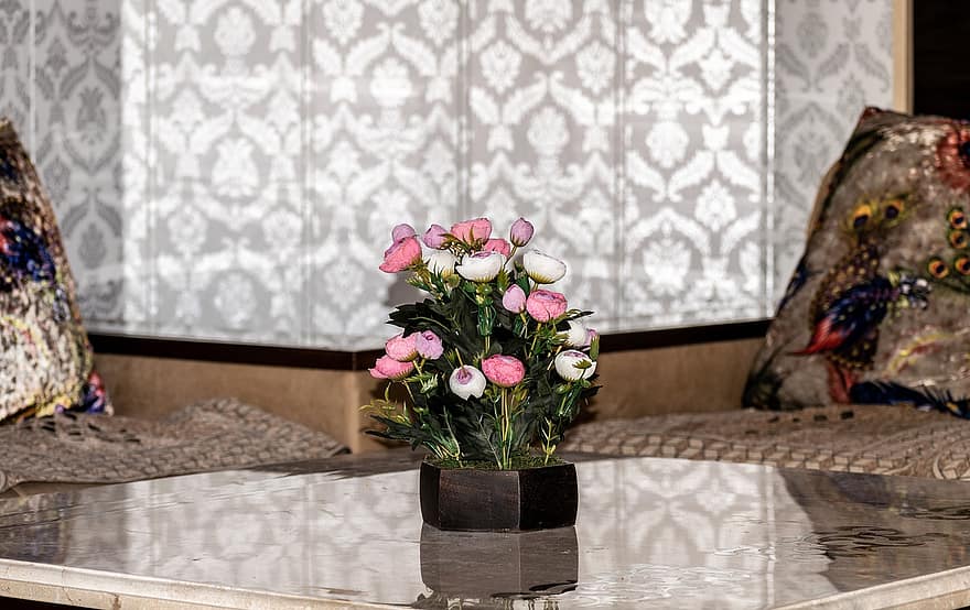Çiçekler, buket, ev dekoru, kahve masası, oturma odası, vazo, içeriye, yurtiçi oda, dekorasyon, çiçek, tablo