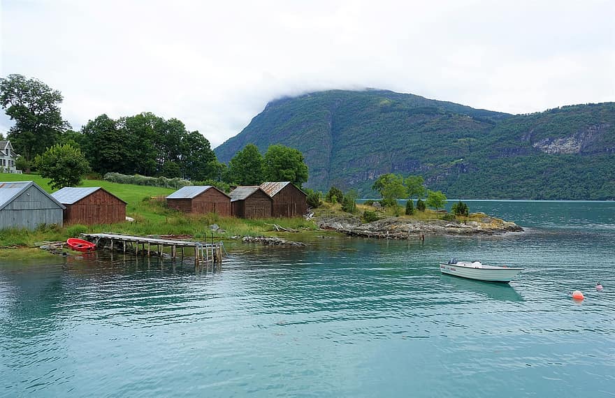 Huts, Lake, Mountains, Nature, Outdoors, Travel, water, nautical vessel, summer, landscape, mountain