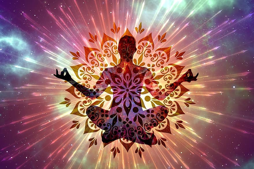 meditacija, mandala, transcendentinis, erdvė, šviesa, moteris, siluetas, zen, jainismas, nirvana, dvasinis