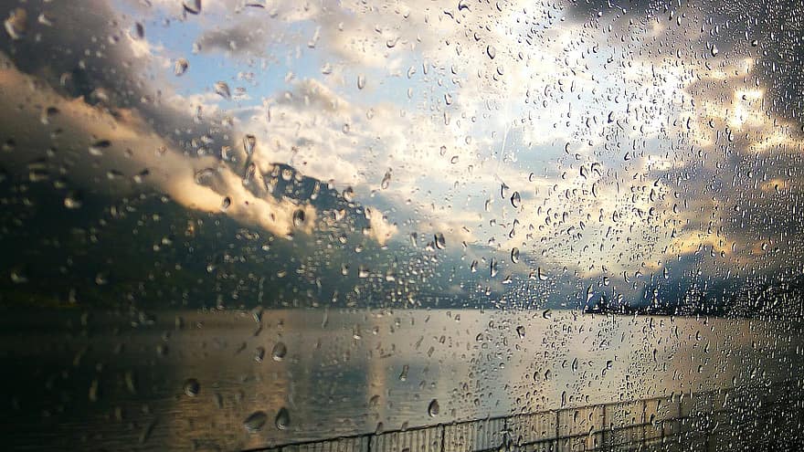 Suiza, lago, lluvia, ventana, temperamental, paisaje