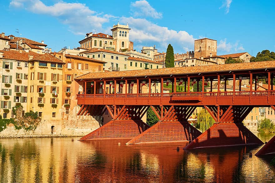 Itālija, ponte vecchio, tūristu piesaiste, bassano del grappa, Ponte Degli Alpini, pontona tilts, tilts