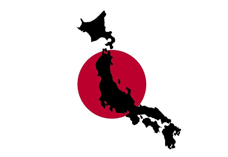 Japonsko, japonský, mapa, vlajka, Červené, obrys