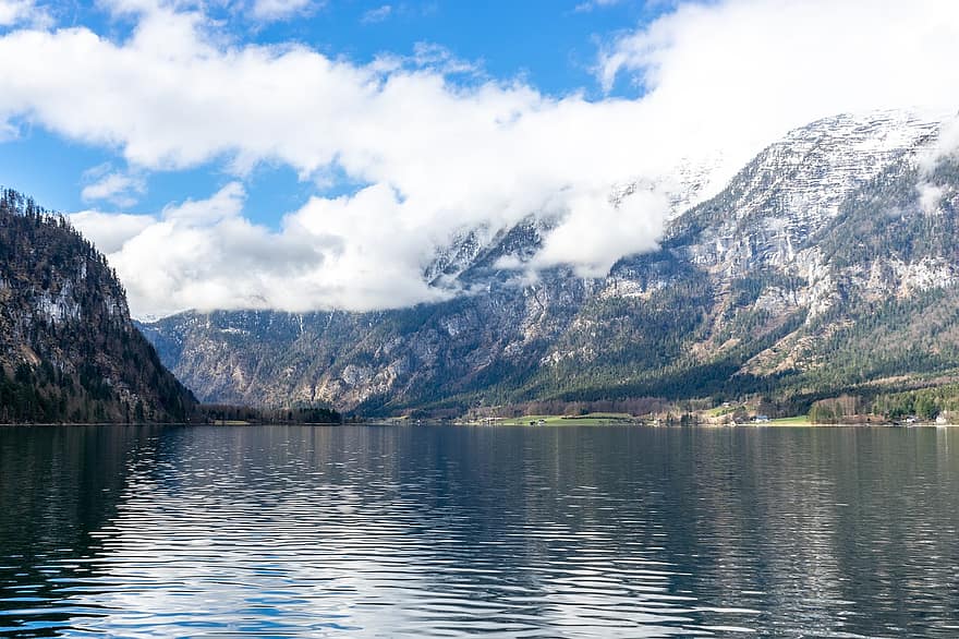 innsjø, fjellene, austria, dårlig goisern, hallstätter se, landskap, natur
