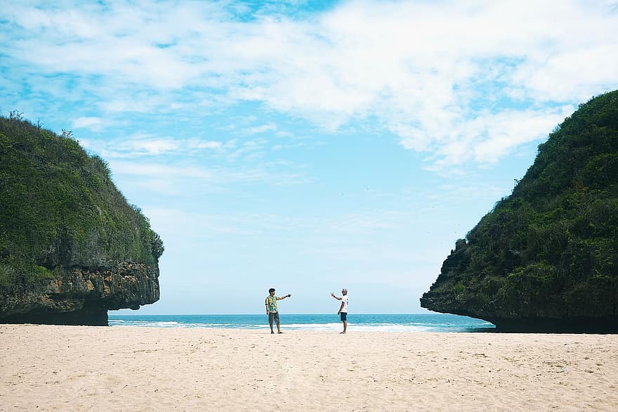 plage, mer, île, océan, bleu, personnes, heureux, prendre plaisir, vacances, Indonésie, paysage