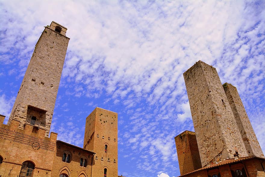 torre, altura, grandeza, majestoso, arquitetura, construção, são gimignano, toscana, Itália