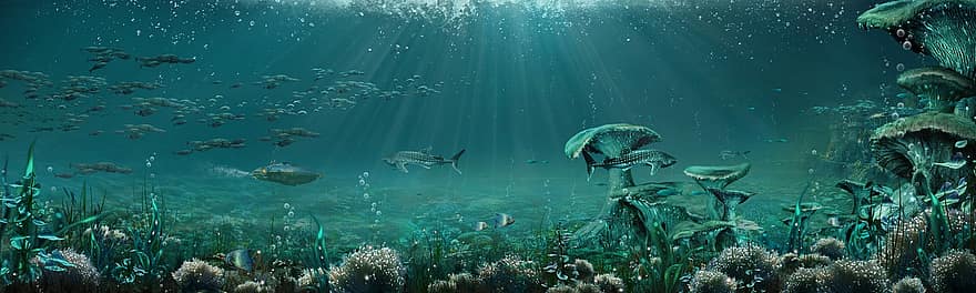 pittura, photoshop, mare, oceano, fantastico, acqua, fiume, blu, pesce, squalo, subacqueo