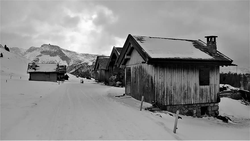 Town, Winter, Season, Hut, Houses, Dolomites, Mountain, Nature, snow, landscape, ice