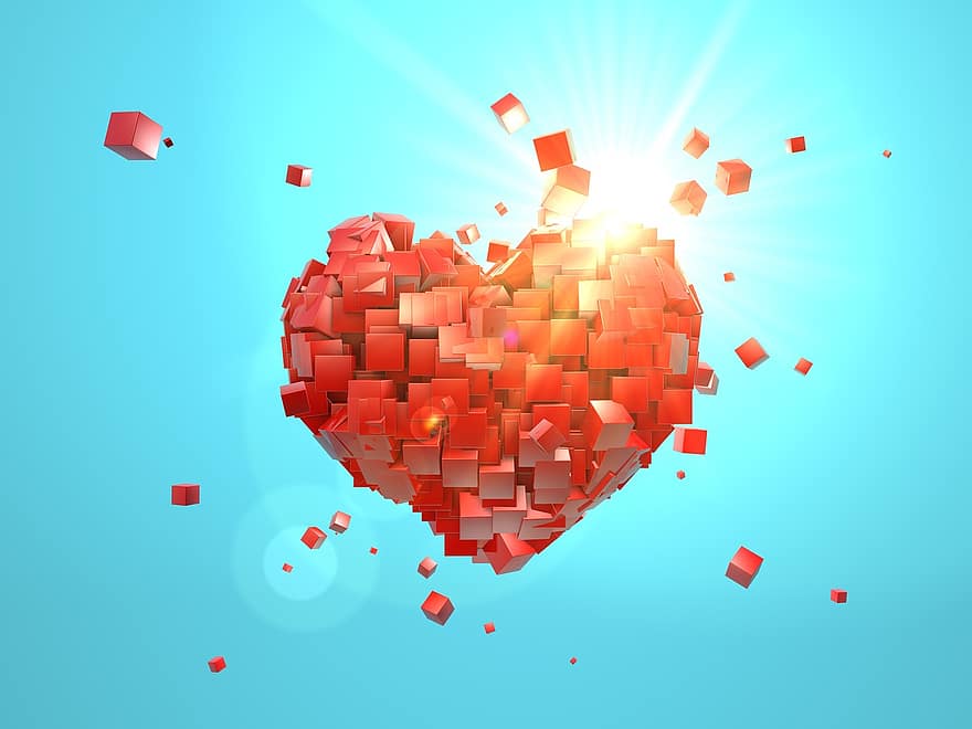 cœur, explosion, La Saint Valentin, amour, rouge, brillant, lancer les dés, abstrait, sentiments, émotions, fête des mères