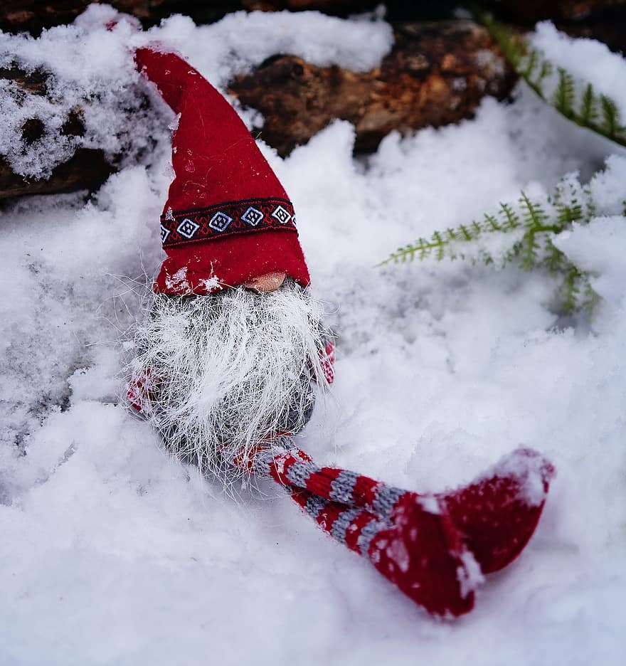 Kalėdos, elfas, apdaila, žiemą, sniegas, barzda