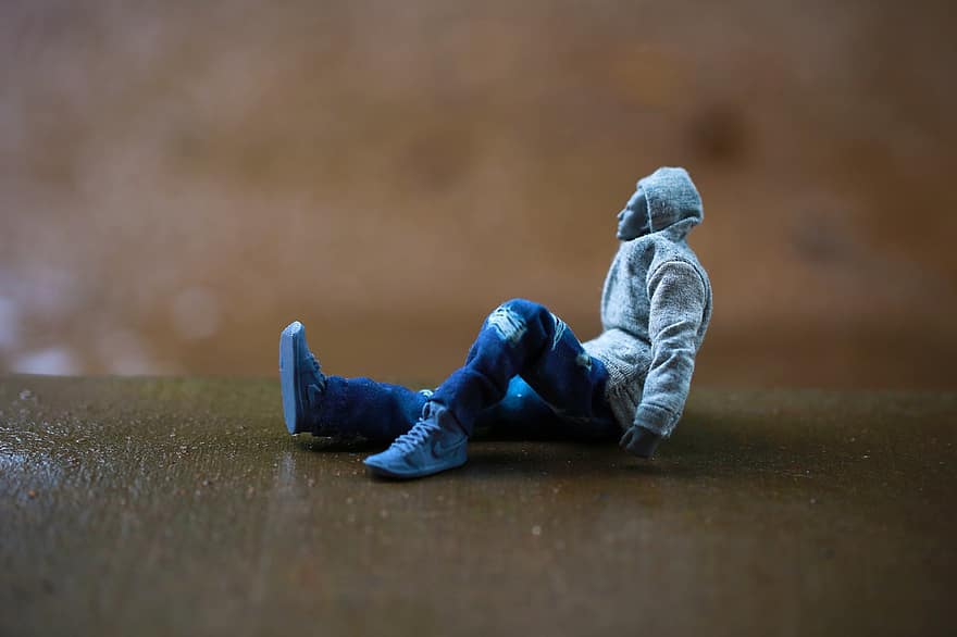 Alone, Lonely, Sad, Depression, Jeans, Hoodie, Knocked Down, Action Figure