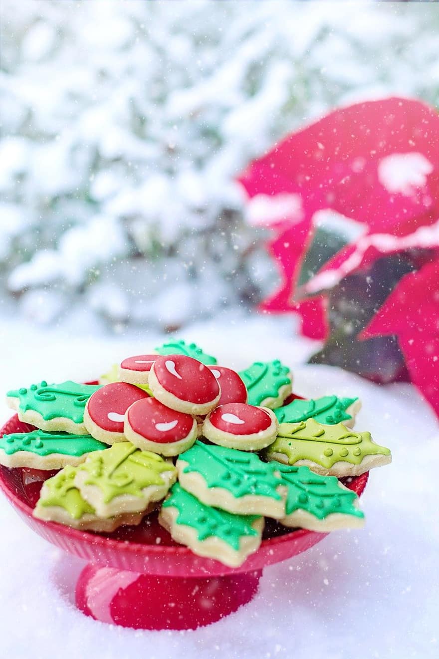 biscuits de Noël, Biscuits au glaçage royal, biscuits décorés, friandises de noël, bonbons, dessert, neige, aliments, hiver, flocon de neige, saison