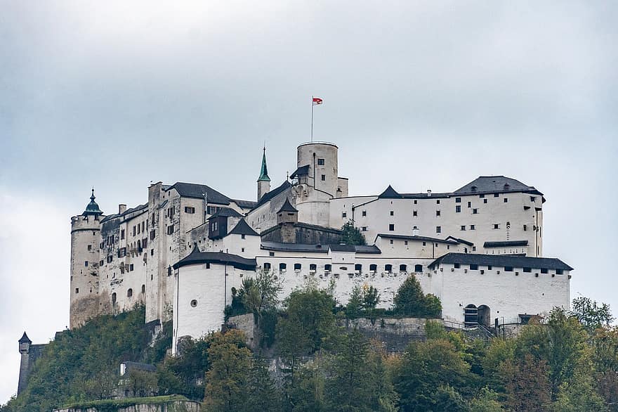 kasteel, salzburg, vesting, berg-, mijlpaal